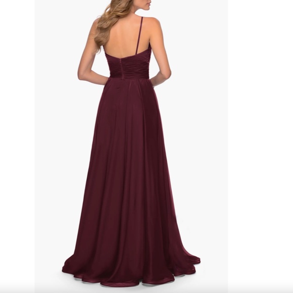 NWT LA FEMME Garnet CHIFFON Pleated Bodice HIGH Slit EVENING Dress BALL GOWN 6 - Picture 4 of 12